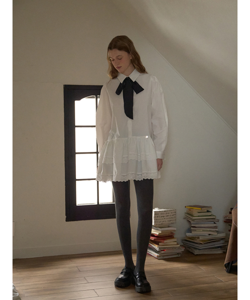 ANOETIC（アノエティック）の「LACE TIE SHIRT DRESS_WHITE（ワンピース・レディース・ホワイト・FREE）」の4枚目の写真