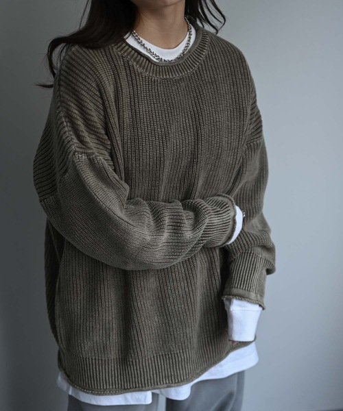 CREARE -LINO-(クレアーレリノ)の「畦編みピグメントオーバーニット(ニット/セーター・メンズ・チャコール/ネイビー/ブラウン・FREE)」の5枚目の写真