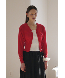 ECOVERO V-NECK FITTED CARDIGAN (RED)