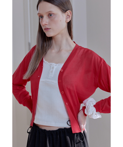 AFTERHOURS(アフターアワーズ)の「ECOVERO V-NECK FITTED CARDIGAN (RED)(カーディガン/ボレロ・レディース・その他・FREE)」の5枚目の写真