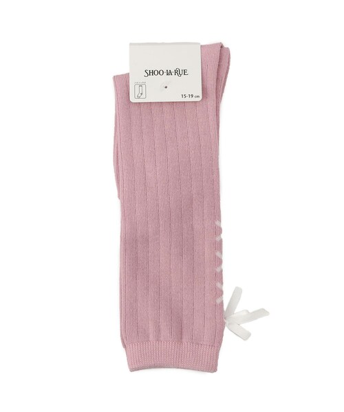 SHOO・LA・RUE（シューラルー）の「リボンレースアップ風ハイソックス（ソックス/靴下・キッズ・ピンク/アイボリー・75/79）」の2枚目の写真