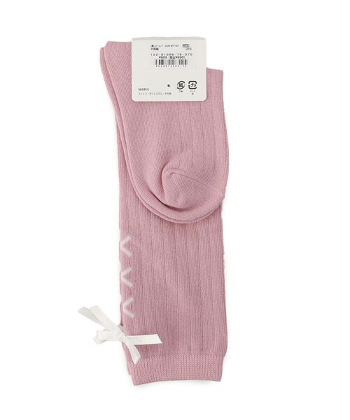 SHOO・LA・RUE（シューラルー）の「リボンレースアップ風ハイソックス（ソックス/靴下・キッズ・ピンク/アイボリー・75/79）」の4枚目の写真