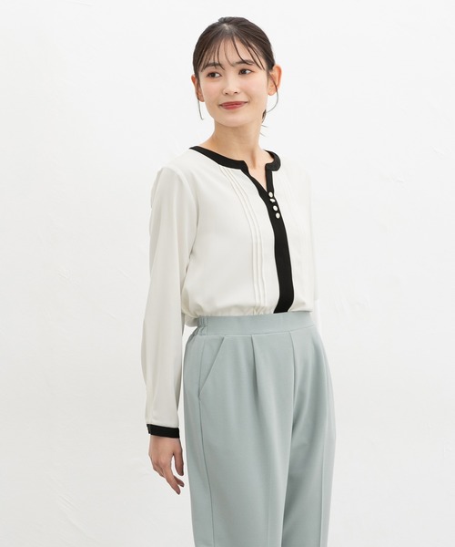 Honeys(ハニーズ)の「配色スキッパーブラウス(シャツ/ブラウス・レディース・ライトグリーン系/ネイビー/ラベンダー/ホワイト・3L/L/LL/M/S)」の15枚目の写真