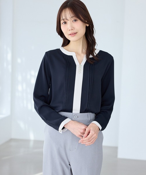 Honeys(ハニーズ)の「配色スキッパーブラウス(シャツ/ブラウス・レディース・ライトグリーン系/ネイビー/ラベンダー/ホワイト・3L/L/LL/M/S)」の18枚目の写真