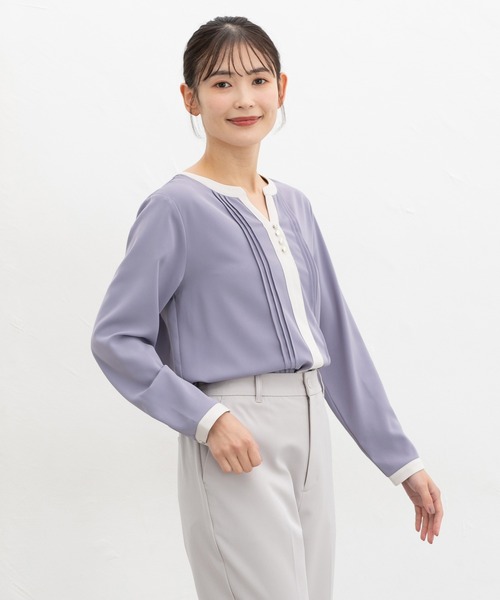 Honeys(ハニーズ)の「配色スキッパーブラウス(シャツ/ブラウス・レディース・ライトグリーン系/ネイビー/ラベンダー/ホワイト・3L/L/LL/M/S)」の20枚目の写真