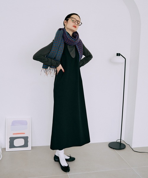 LA MARINE FRANCAISE(マリン フランセーズ)の「ジャージーUネックジャンスカ(ワンピース・レディース・ブラック/オリーブ・FREE)」の3枚目の写真