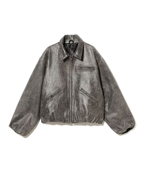 ワイドショートフィット ゴートレザー ジップブルゾン（ブルゾン