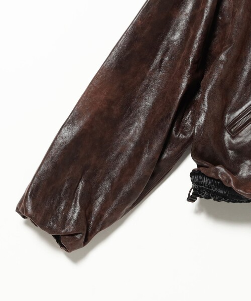 BEAMS(ビームス)の「ワイドショートフィット ゴートレザー ジップブルゾン(ブルゾン・メンズ・ブラウン/ブラック・L/M/S/XL)」の5枚目の写真