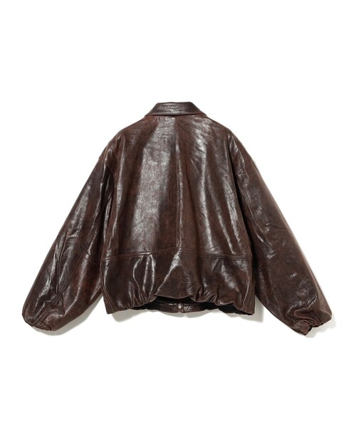 BEAMS(ビームス)の「ワイドショートフィット ゴートレザー ジップブルゾン(ブルゾン・メンズ・ブラウン/ブラック・L/M/S/XL)」の7枚目の写真