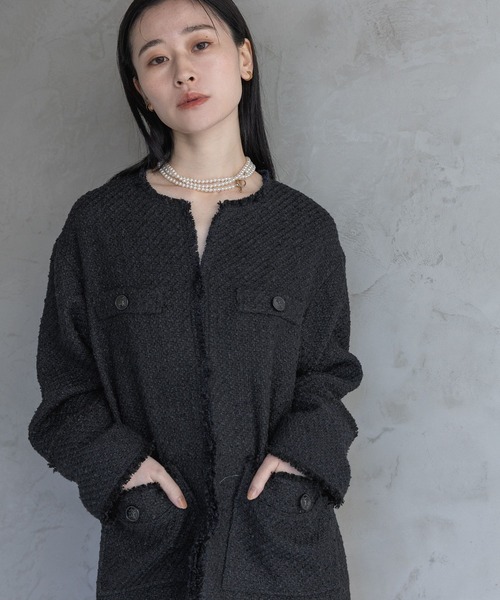 Sサイズ展開・セットアップ対応】ツイードノーカラージャケット（ノー