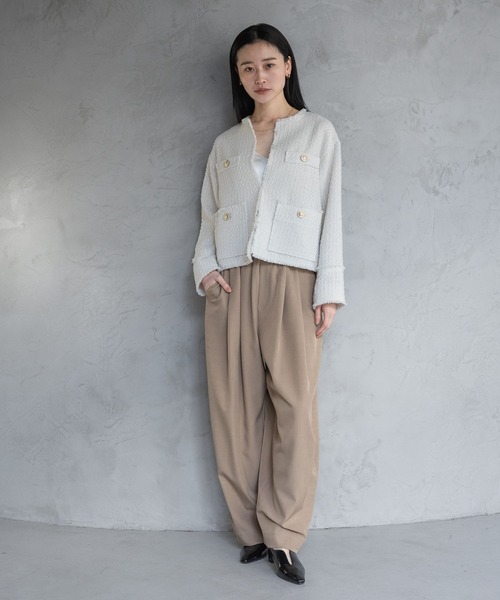 Sサイズ展開】ツイードノーカラージャケット（ノーカラージャケット