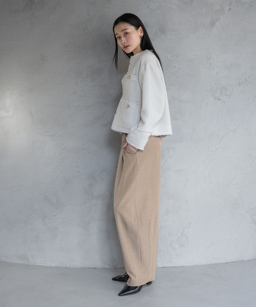 A part by(アパートバイ)の「【Sサイズ展開・セットアップ対応】ツイードノーカラージャケット(ノーカラージャケット・レディース・ネイビー/ブラック系その他2/アイボリー・SMALL/MEDIUM)」の6枚目の写真