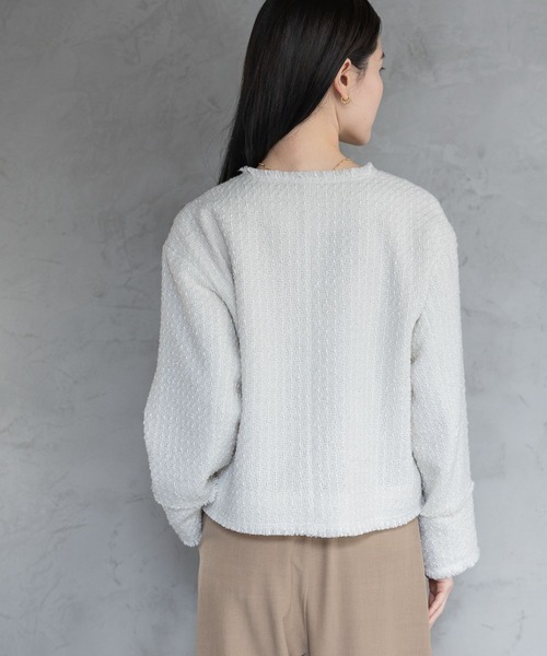 A part by(アパートバイ)の「【Sサイズ展開・セットアップ対応】ツイードノーカラージャケット(ノーカラージャケット・レディース・ネイビー/ブラック系その他2/アイボリー・SMALL/MEDIUM)」の9枚目の写真