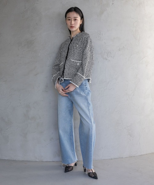 A part by(アパートバイ)の「【Sサイズ展開・セットアップ対応】ツイードノーカラージャケット(ノーカラージャケット・レディース・ネイビー/ブラック系その他2/アイボリー・SMALL/MEDIUM)」の10枚目の写真