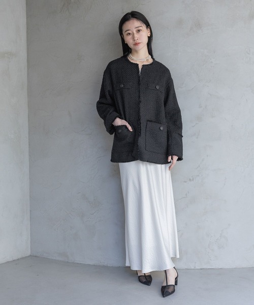 Sサイズ展開・セットアップ対応】ツイードノーカラージャケット（ノー