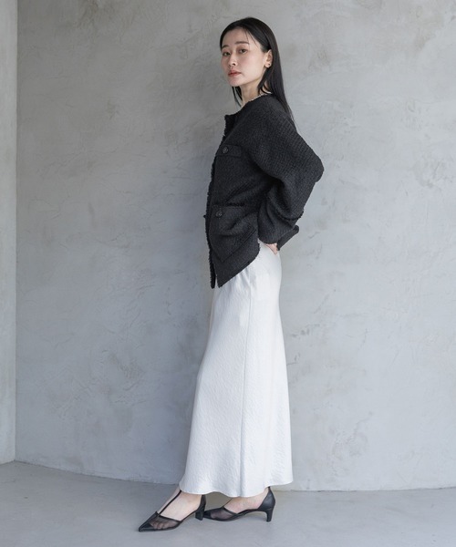 Sサイズ展開・セットアップ対応】ツイードノーカラージャケット（ノー