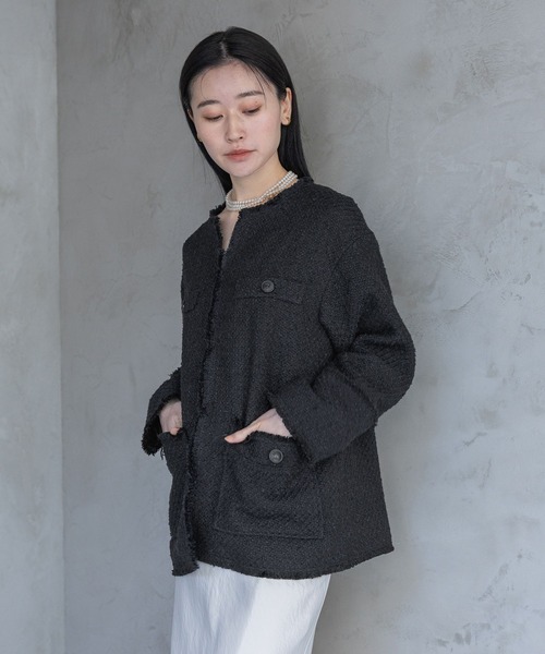 A part by(アパートバイ)の「【Sサイズ展開・セットアップ対応】ツイードノーカラージャケット(ノーカラージャケット・レディース・ネイビー/ブラック系その他2/アイボリー・SMALL/MEDIUM)」の19枚目の写真