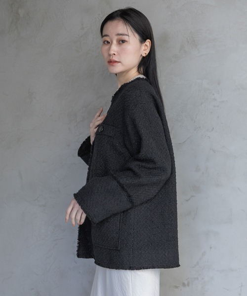 A part by(アパートバイ)の「【Sサイズ展開・セットアップ対応】ツイードノーカラージャケット(ノーカラージャケット・レディース・ネイビー/ブラック系その他2/アイボリー・SMALL/MEDIUM)」の21枚目の写真