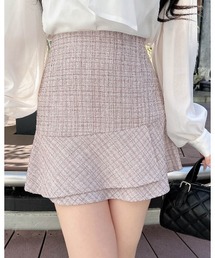 アシメ切替ツイードミニスカパン