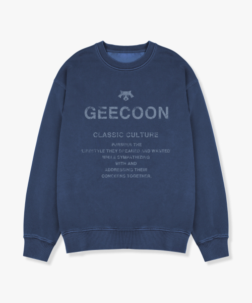 GEECOON(ジークーン)の「ピグメントダイビンテージレタリングスウェットシャツ GEE257-109 ブルー(スウェット・メンズ・ブルー・L/XL)」の1枚目の写真