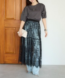 PREFERIR | 【春定番】レースティアードロングスカート（ペチコート付き）(スカート)