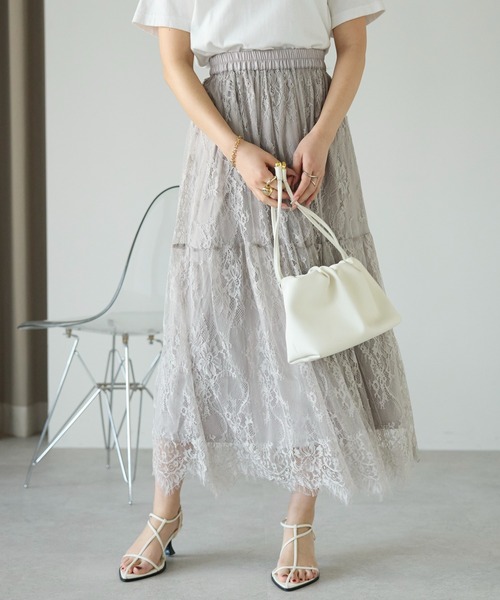 PREFERIR（プレフェリール）の「【春定番】レースティアードロングスカート（ペチコート付き）（スカート・レディース・グレー/ブラック・FREE）」の5枚目の写真