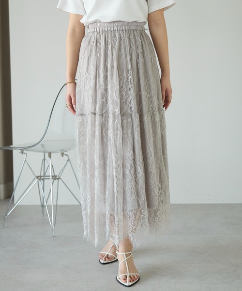PREFERIR（プレフェリール）の「【春定番】レースティアードロングスカート（ペチコート付き）（スカート・レディース・グレー/ブラック・FREE）」の4枚目の写真