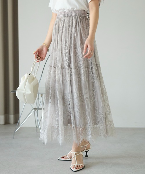 PREFERIR（プレフェリール）の「【春定番】レースティアードロングスカート（ペチコート付き）（スカート・レディース・グレー/ブラック・FREE）」の6枚目の写真