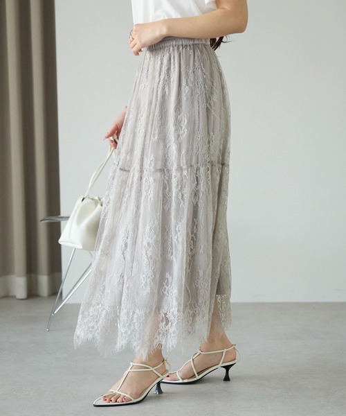 PREFERIR（プレフェリール）の「【春定番】レースティアードロングスカート（ペチコート付き）（スカート・レディース・グレー/ブラック・FREE）」の7枚目の写真