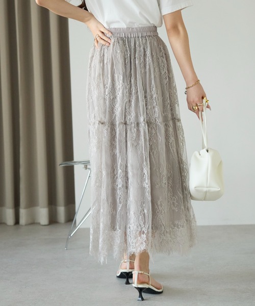 PREFERIR（プレフェリール）の「【春定番】レースティアードロングスカート（ペチコート付き）（スカート・レディース・グレー/ブラック・FREE）」の16枚目の写真