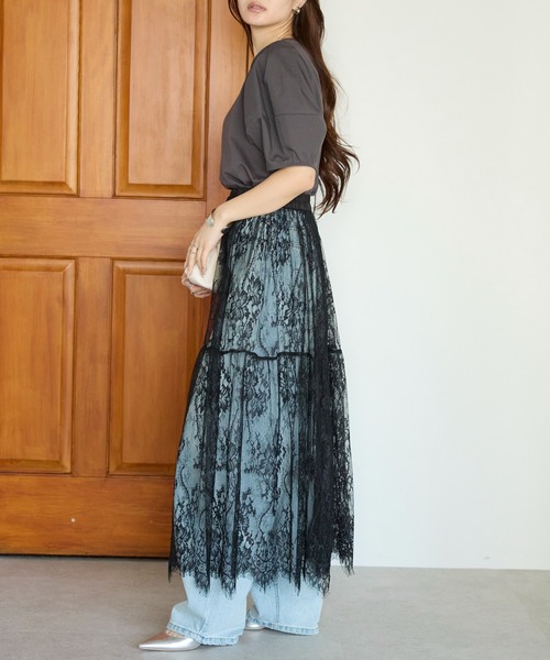 PREFERIR（プレフェリール）の「【春定番】レースティアードロングスカート（ペチコート付き）（スカート・レディース・グレー/ブラック・FREE）」の21枚目の写真