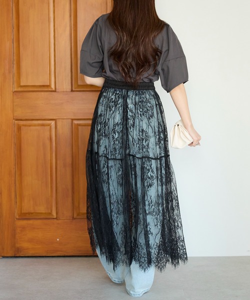 PREFERIR（プレフェリール）の「【春定番】レースティアードロングスカート（ペチコート付き）（スカート・レディース・グレー/ブラック・FREE）」の22枚目の写真