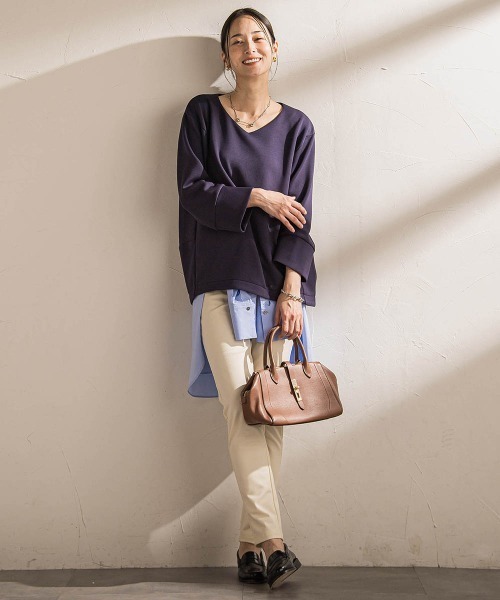 LAUTREAMONT(ロートレアモン)の「【WEB限定】《暖色美》裏起毛Vネックトップス≪手洗い≫(Tシャツ/カットソー・レディース・オレンジ/ネイビー/ベージュ/パープル/グリーン/キャメル・9号)」の20枚目の写真