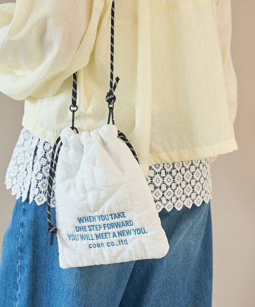 coen（コーエン）の「ロゴ刺繍 幾何柄 キルト巾着ショルダーバッグ（Sサイズ）（ショルダーバッグ・レディース・ライトブルー/ブラック/シルバー/ライム/ピンク/ホワイト/その他6・FREE）」の9枚目の写真