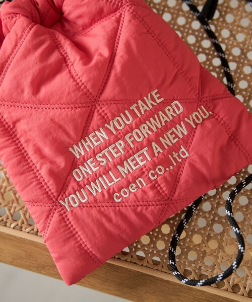 coen（コーエン）の「ロゴ刺繍 幾何柄 キルト巾着ショルダーバッグ（Sサイズ）（ショルダーバッグ・レディース・ライトブルー/ブラック/シルバー/ライム/ピンク/ホワイト/その他6・FREE）」の12枚目の写真