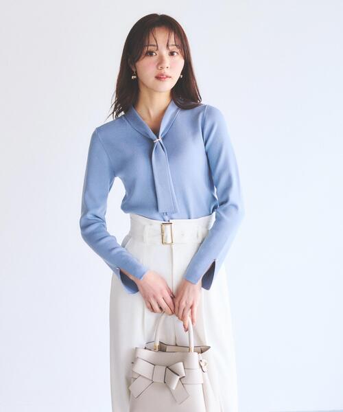 PROPORTION BODY DRESSING(プロポーションボディドレッシング)の「パールリングボウタイニット / 1216170214(ニット/セーター・レディース・ホワイト系その他/ピンク/グレー/ブルー・MEDIUM/SMALL)」の1枚目の写真