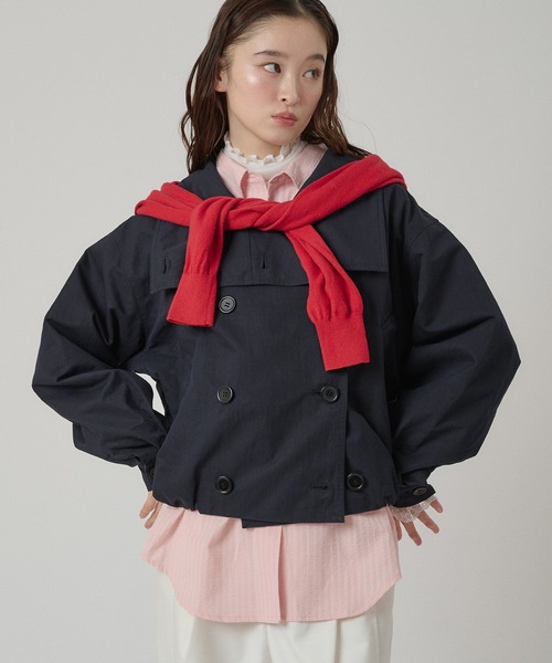 MUHET（ミュエータ）の「stand collar double breasted short coat / スタンドカラーダブルブレストショートブルゾン（ブルゾン・レディース・ベージュ/ネイビー・FREE）」の15枚目の写真