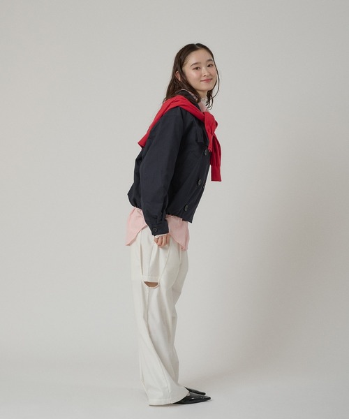 MUHET（ミュエータ）の「stand collar double breasted short coat / スタンドカラーダブルブレストショートブルゾン（ブルゾン・レディース・ベージュ/ネイビー・FREE）」の20枚目の写真