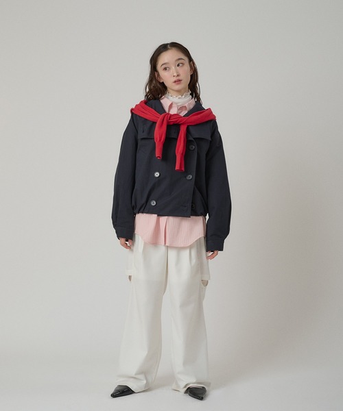 MUHET（ミュエータ）の「stand collar double breasted short coat / スタンドカラーダブルブレストショートブルゾン（ブルゾン・レディース・ベージュ/ネイビー・FREE）」の18枚目の写真