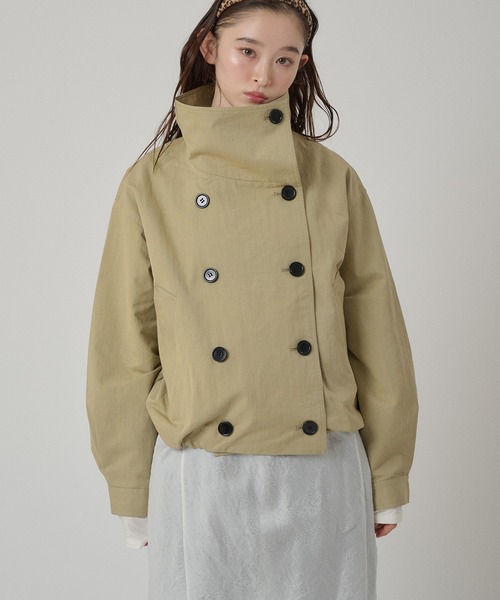 MUHET スタンドカラー ダブルブレストショートブルゾン stand collar double breasted short coat / スタンドカラーダブル