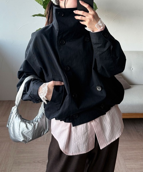 stand collar double breasted short coat / スタンドカラーダブル