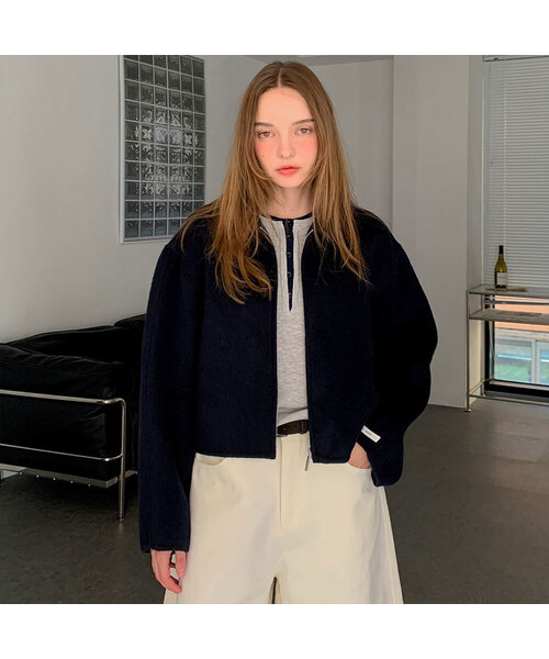 VASCARA(バスカラ)の「Handmade Wool Collar Basic Zip-up Jacket (2colors)(その他アウター・レディース・アイボリー/ネイビー・FREE)」の1枚目の写真