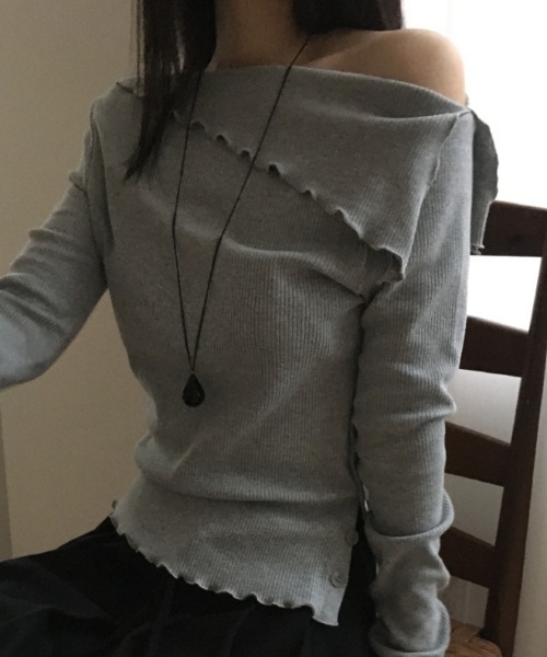 Vipoa(ヴィポア)の「ラペルスリットリブTEE(Tシャツ/カットソー・レディース・グレー/ホワイト・FREE)」の15枚目の写真