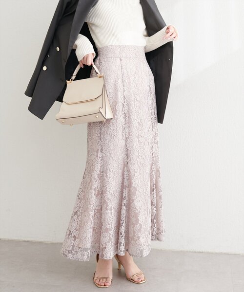 natural couture(ナチュラルクチュール)の「着丈変えられるレースマーメイドスカート(スカート・レディース・ミント/オフホワイト/ブラック/ピンクベージュ・FREE)」の4枚目の写真