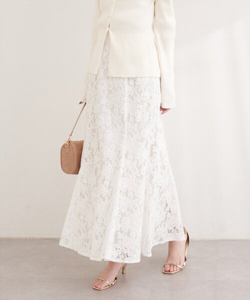 natural couture(ナチュラルクチュール)の「着丈変えられるレースマーメイドスカート(スカート・レディース・ミント/オフホワイト/ブラック/ピンクベージュ・FREE)」の2枚目の写真