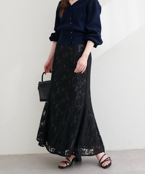 natural couture(ナチュラルクチュール)の「着丈変えられるレースマーメイドスカート(スカート・レディース・ミント/オフホワイト/ブラック/ピンクベージュ・FREE)」の1枚目の写真