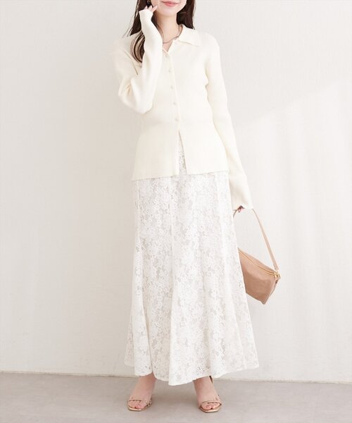 natural couture(ナチュラルクチュール)の「着丈変えられるレースマーメイドスカート(スカート・レディース・ミント/オフホワイト/ブラック/ピンクベージュ・FREE)」の7枚目の写真