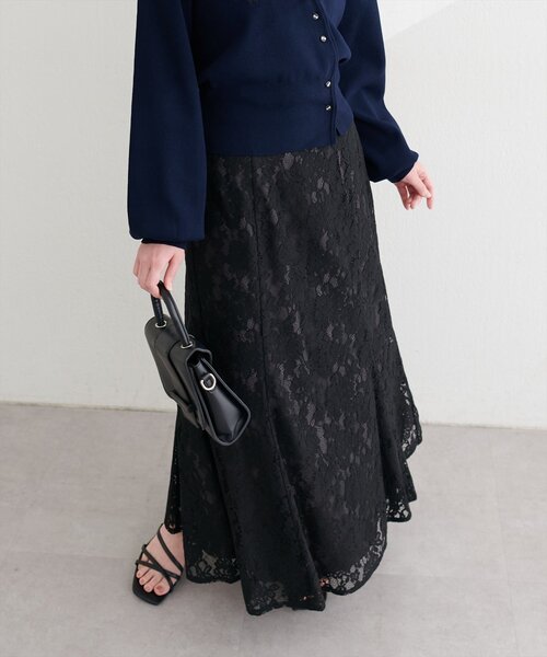 natural couture(ナチュラルクチュール)の「着丈変えられるレースマーメイドスカート(スカート・レディース・ミント/オフホワイト/ブラック/ピンクベージュ・FREE)」の10枚目の写真