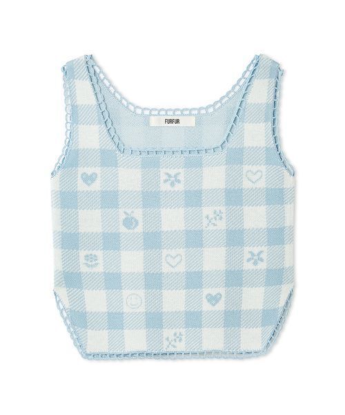 FURFUR（ファーファー）の「ギンガムジャガードプルオーバー（ニット/セーター・レディース・ライム/サックスブルー/ブラック・F）」の3枚目の写真