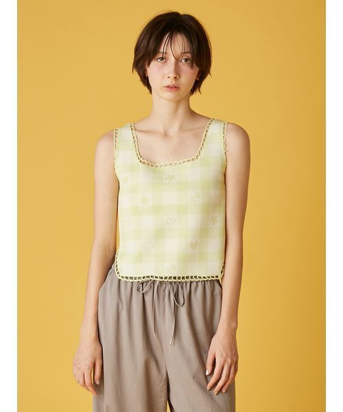 FURFUR（ファーファー）の「ギンガムジャガードプルオーバー（ニット/セーター・レディース・ライム/サックスブルー/ブラック・F）」の4枚目の写真